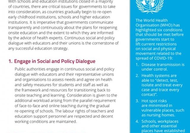 Ghidul international al educatiei privind deschiderea scolilor