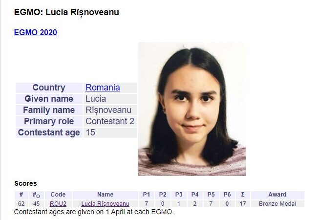 Elevă a Liceului Internațional de Informatică din Constanța Lucia Rîșnoveanu s-a calificat în lotul României la EGMO 2021